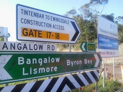 Location of the second transmission to drivers entering and leaving the construction access of the Tintenbar to Ewingsdale section of the Pacific Highway upgrade, New South Wales, Australia