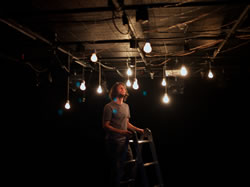 Adam Basanta prototyping the audiovisual installation <em>Contour (for a Hallway)</em> at Matralab Blackbox